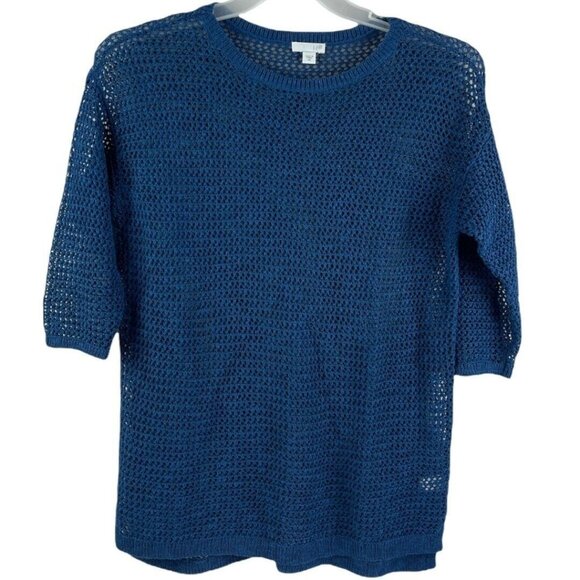 J Jill Tops - J Jill Blue Linen Cotton Mesh Top Oversized Women’s XS coastal beach cover up